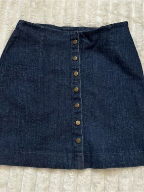 Reformation Dark Indigo Button-Front Mini Skirt